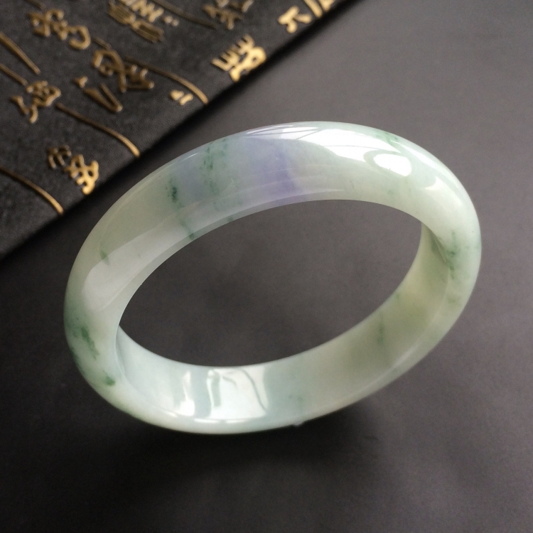 (超值推荐)糯冰种飘花略带紫罗兰手镯(57.4mm)