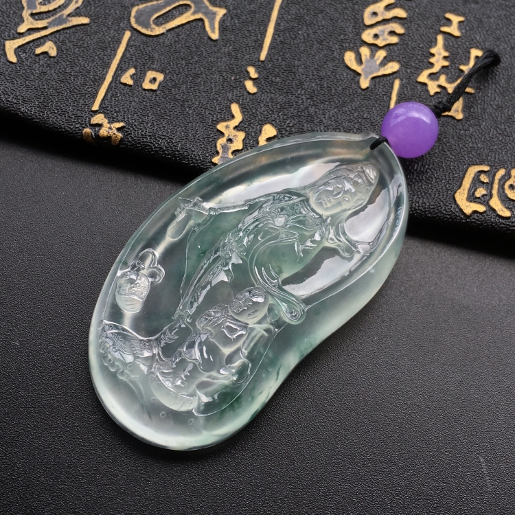 (超值推荐)玻璃种飘花站观音挂件
