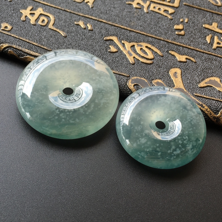 (超值推荐)冰种晴水雪花棉平安扣挂件一对走