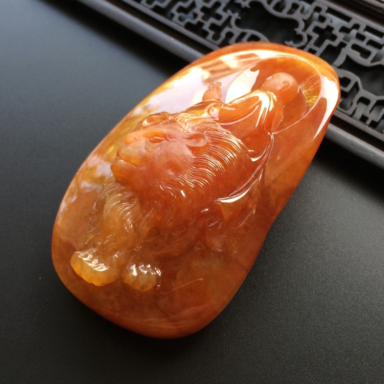 （超值推荐）（玉雕名家高松峰作品）糯冰种红黄翡文殊菩萨挂件/手玩
