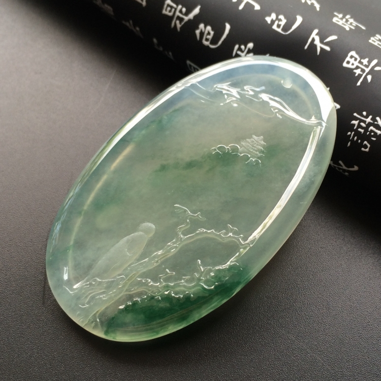 （超值推荐）（玉雕名家高松峰作品）冰玻种飘花朝圣挂件