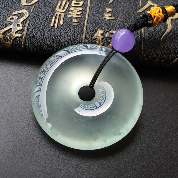 (超值推荐)冰玻种略飘花平安扣挂件