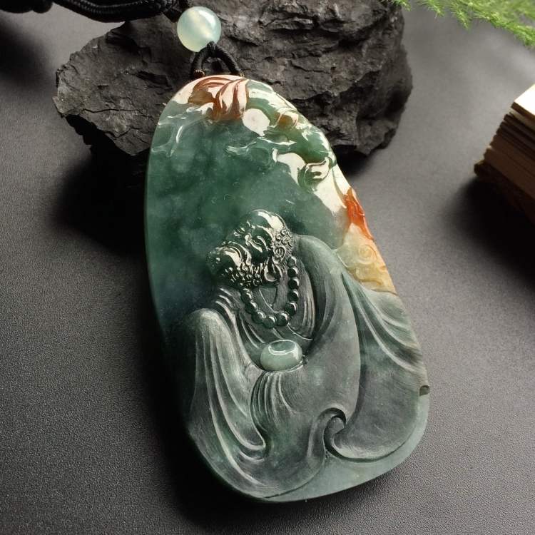 （超值推荐）糯冰种飘花略带红黄翡达摩挂件