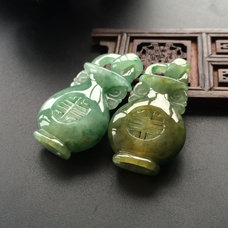 (超值推荐)糯冰种晴水褐黄翡平平安安挂件(一对)