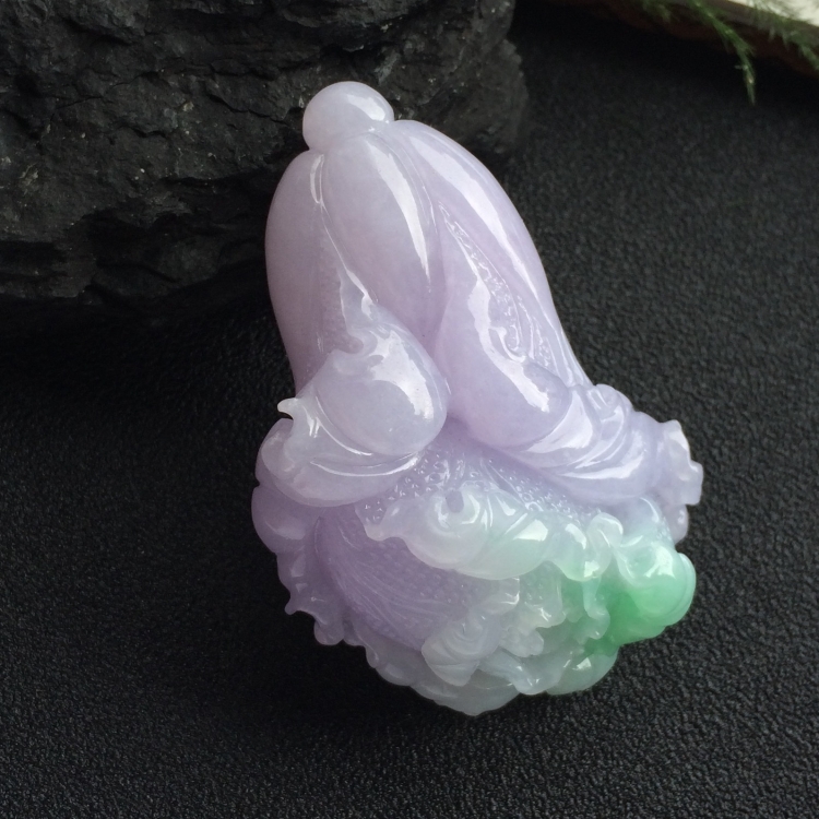 （超值推荐）糯冰种春带彩白菜挂件