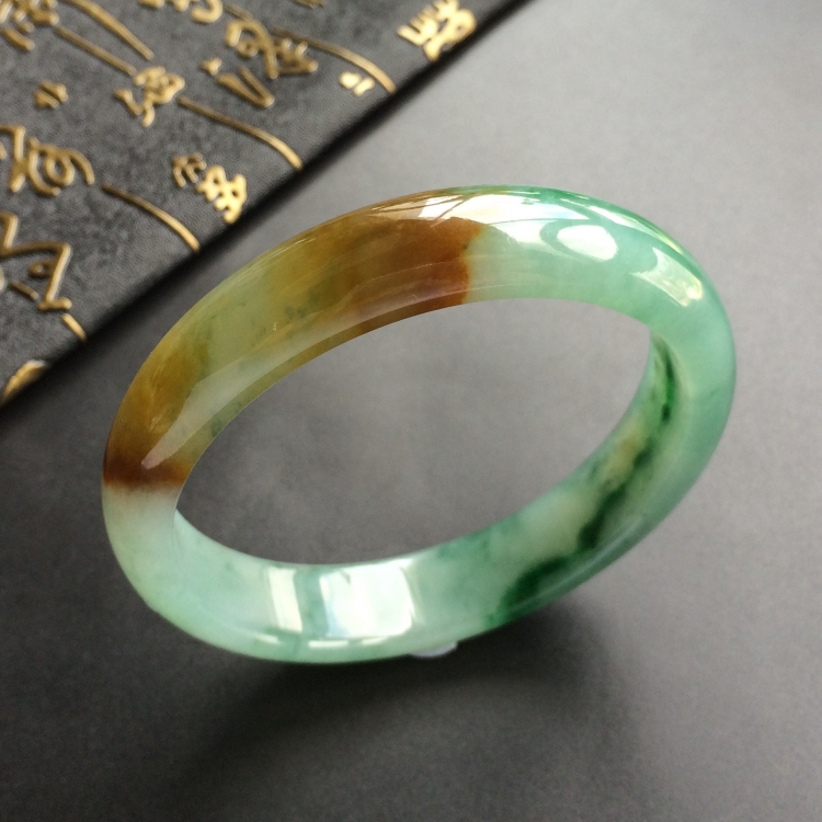 (超值推荐)糯冰种黄加绿手镯(60.5mm)