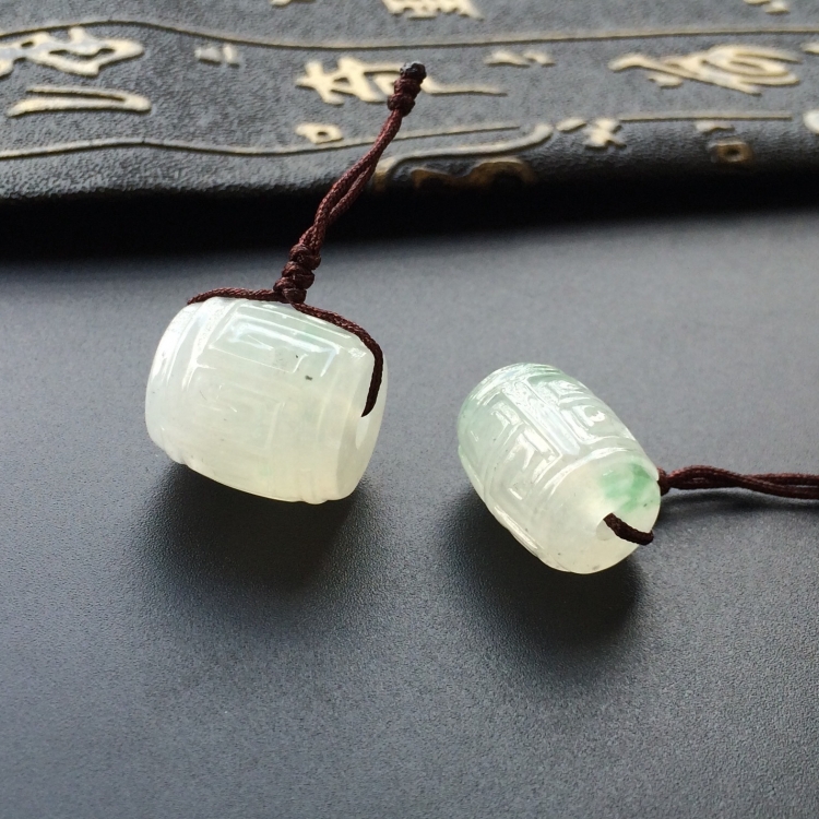 (超值推荐)冰种无色/飘花仿古路路通挂件一对