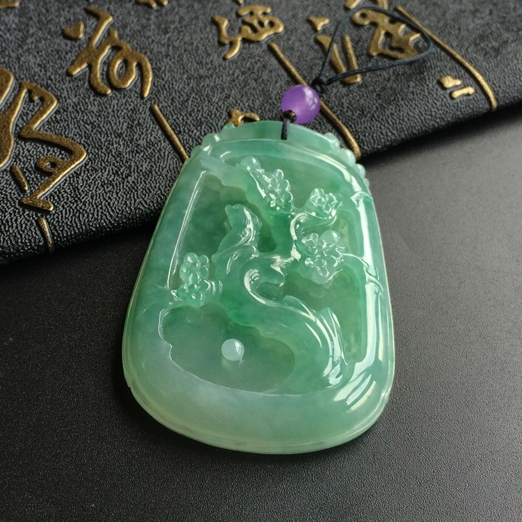 (超值推荐)糯冰种晴水略飘花喜上眉梢挂件