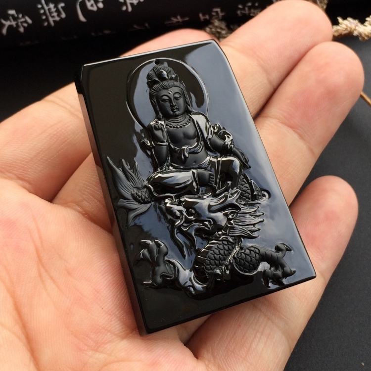 （超值推荐）玻璃种墨翠降龙观音挂件