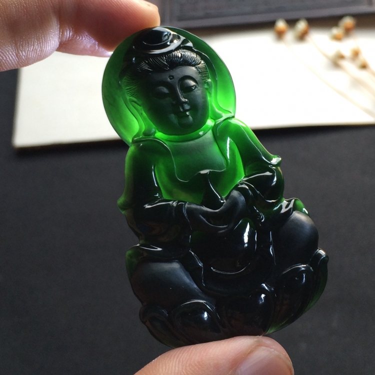 （超值推荐）冰种墨翠观音挂件