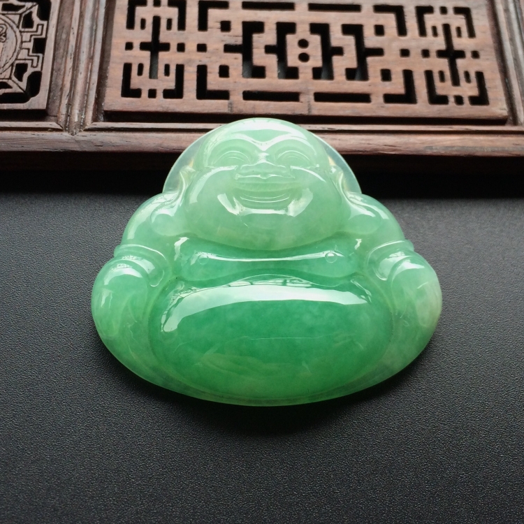 (超值推荐)糯冰种翠色玉佛挂件