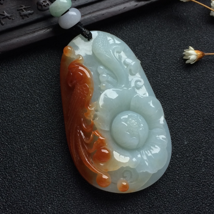 （超值推荐）糯冰种晴水红黄翡花开富贵挂件
