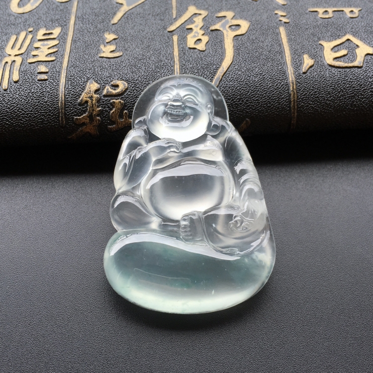 (超值推荐)冰玻种飘花布袋佛挂件