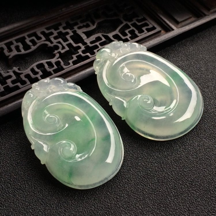 （超值推荐）冰种略飘花如意挂件（一对）