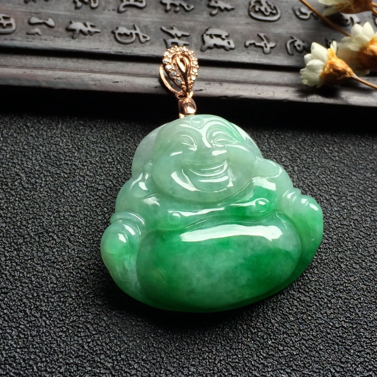 （超值推荐）糯冰种飘翠玉佛挂件