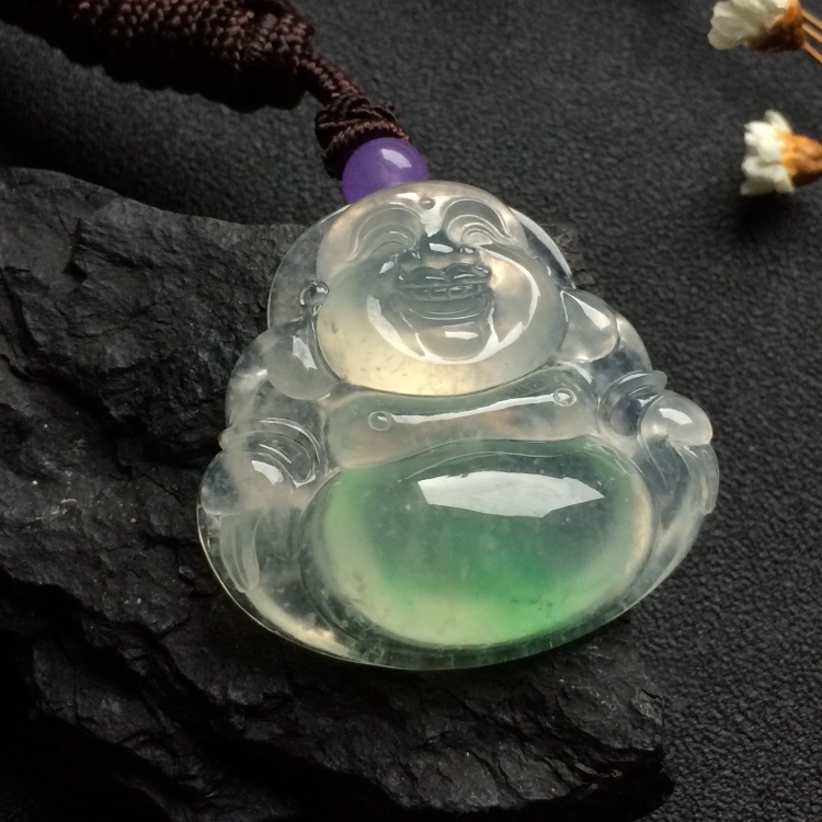（超值推荐）冰种飘绿花玉佛挂件