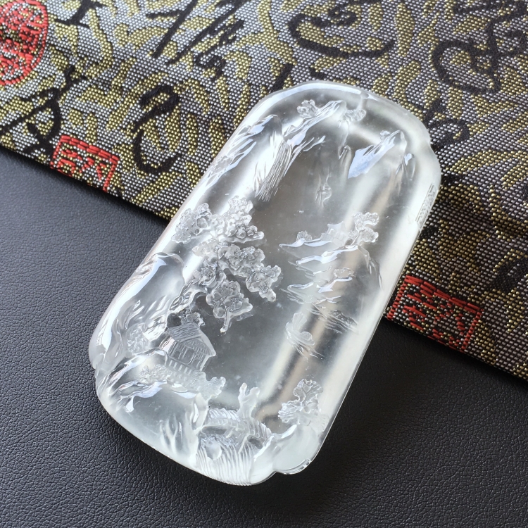(超值推荐)玻璃种无色策杖徐行挂件【玉雕名家加龙作品】