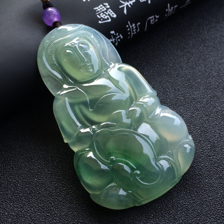 （超值推荐）冰种飘绿花观音挂件