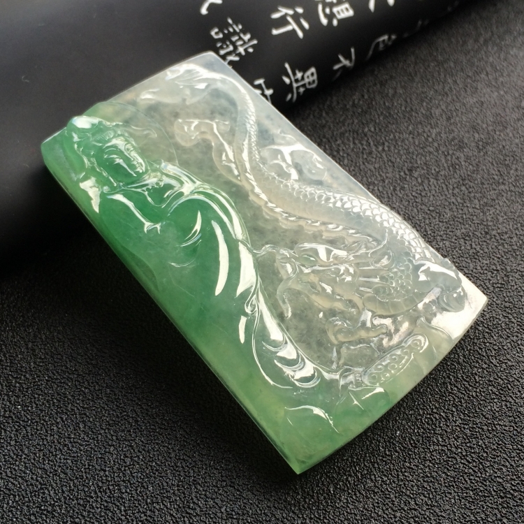 （超值推荐）冰种绿晴水降龙观音挂件