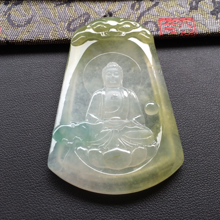 (超值推荐)冰种褐黄翡飘花大日如来挂件