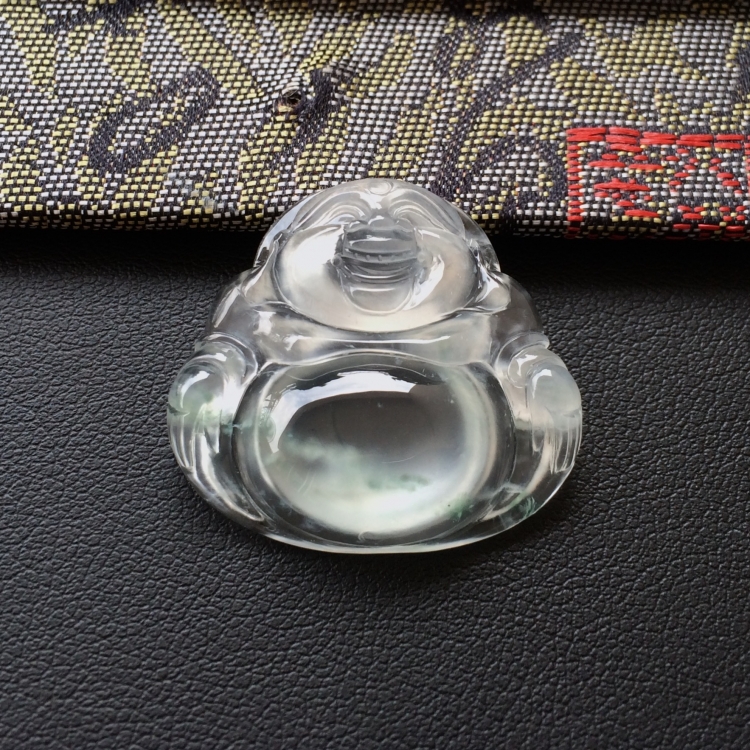 (超值推荐)玻璃种略飘花玉佛挂件