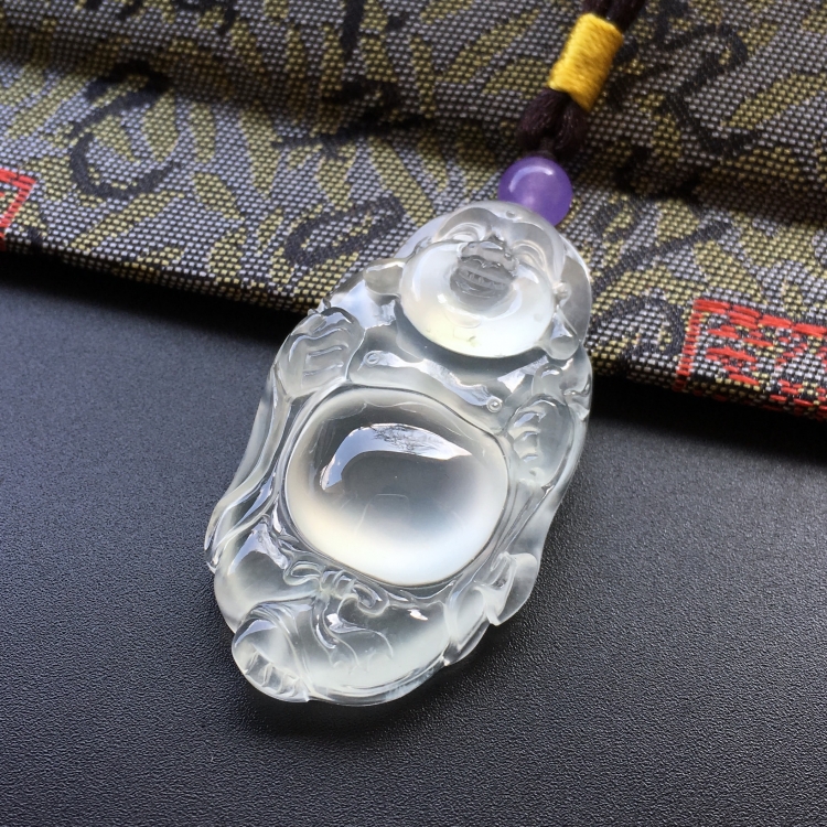 (超值推荐)冰玻种淡晴水逍遥佛挂件