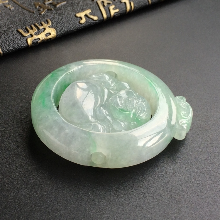 (超值推荐)糯冰种飘翠笑口常开挂件