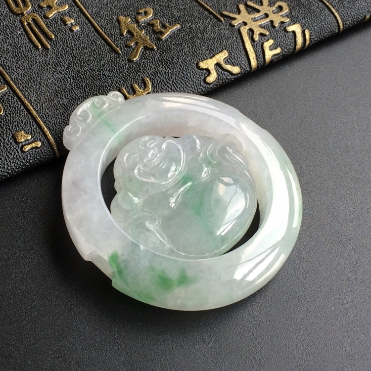 (超值推荐)糯冰种飘花笑口常开挂件