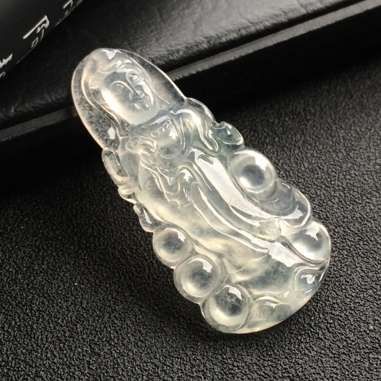 （超值推荐）冰玻种淡晴水站观音挂件