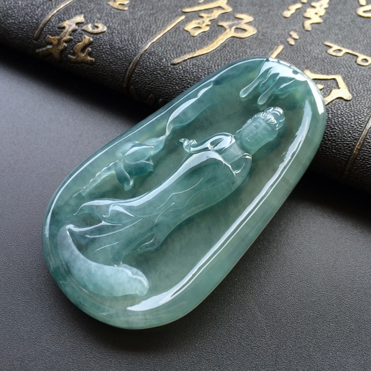 (超值推荐)糯冰种飘花站观音挂件