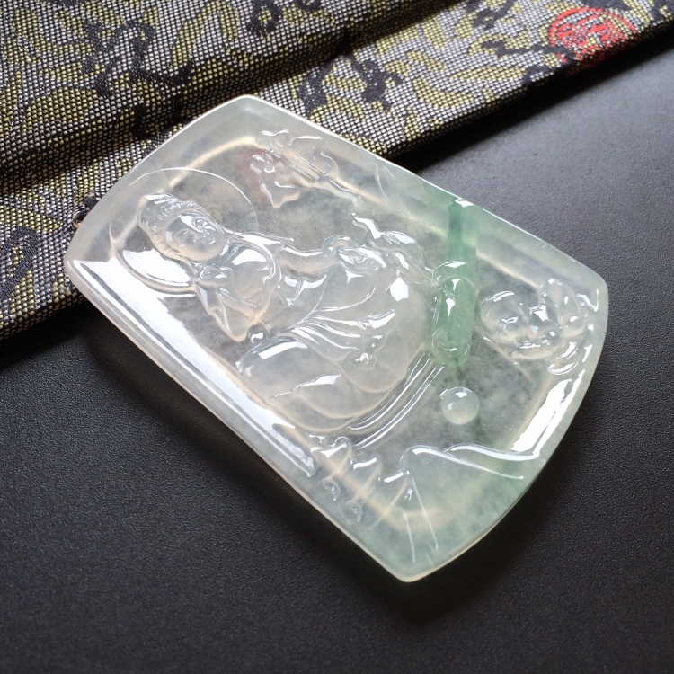 (超值推荐)冰种飘花童子拜观音挂件