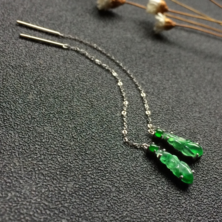 （超值推荐）镶白金冰种飘翠金鱼耳坠