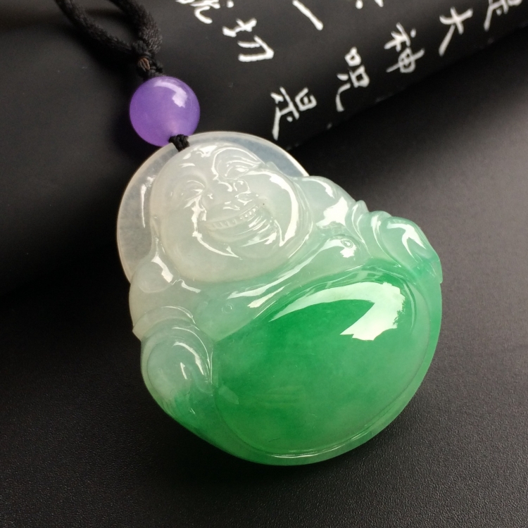 （超值推荐）糯冰种翠色玉佛挂件