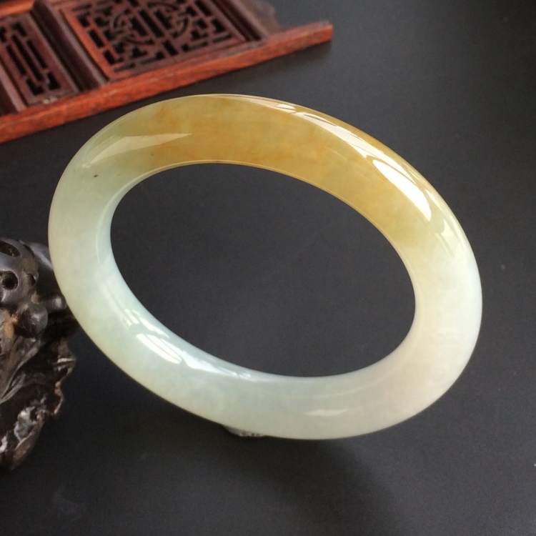 (超值推荐)糯冰种晴水黄翡圆条手镯(58mm)