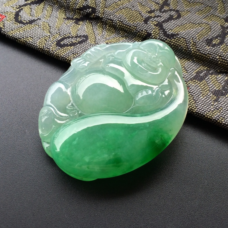 (超值推荐)糯冰种飘翠布袋佛挂件