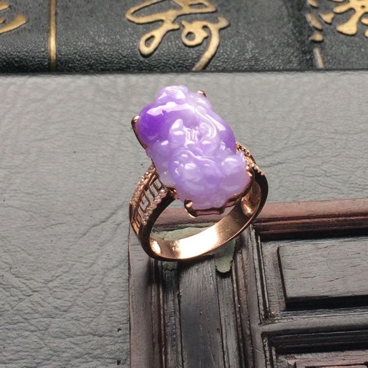（超值推荐）镶玫瑰金钻石糯冰种紫罗兰貔貅戒指