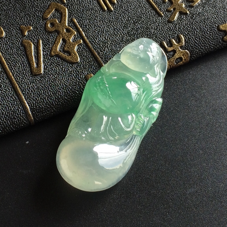 (超值推荐)冰种飘绿花弥勒佛挂件