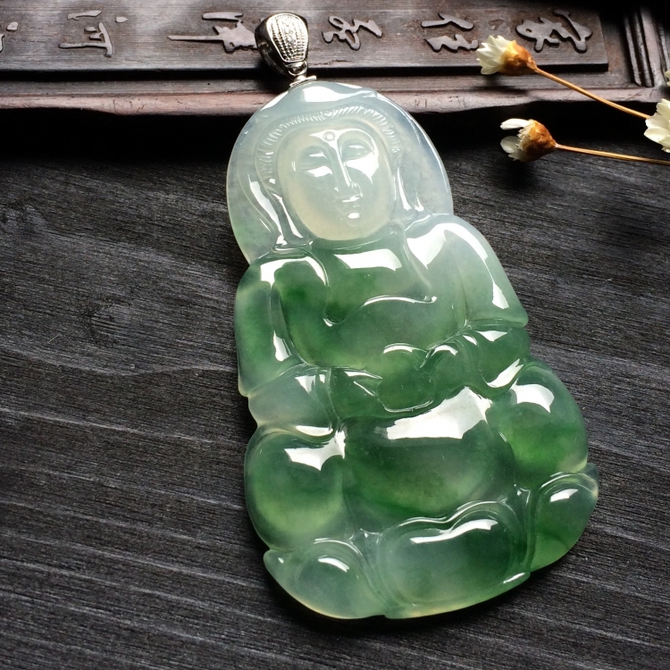 （超值推荐）冰种飘花观音挂件（金扣）