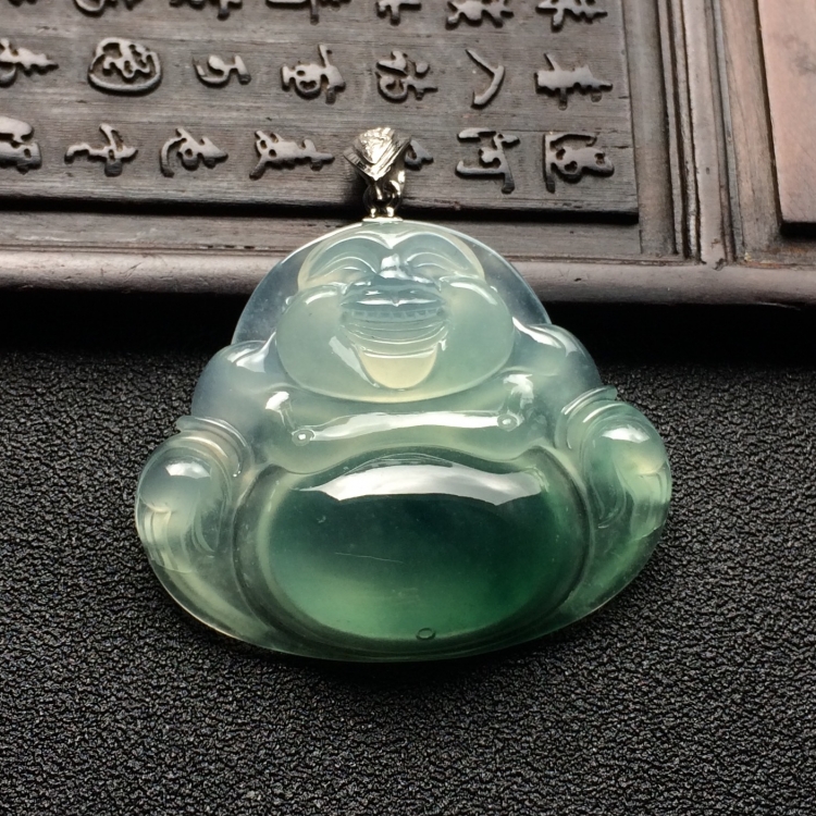（超值推荐）冰种飘花玉佛挂件（金扣）