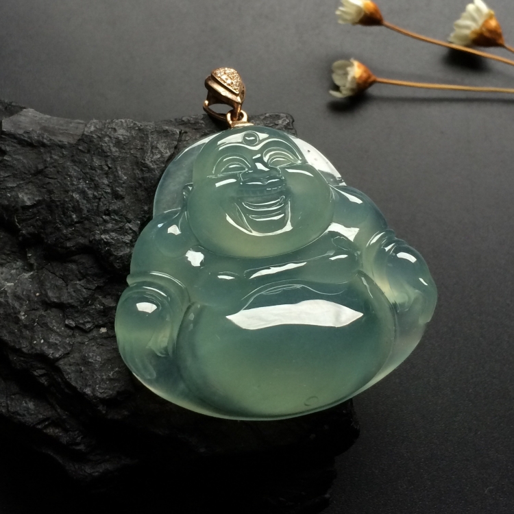 （超值推荐）冰种晴水玉佛挂件（金扣）