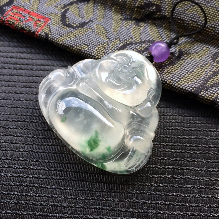 (超值推荐)冰种飘绿花玉佛挂件