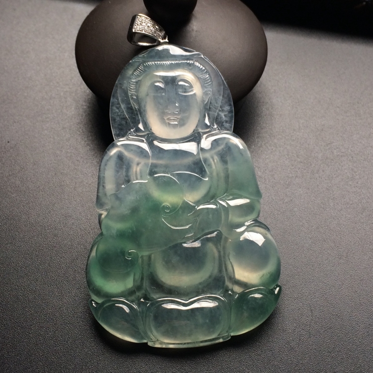 （超值推荐）冰种飘翠观音挂件（金扣）