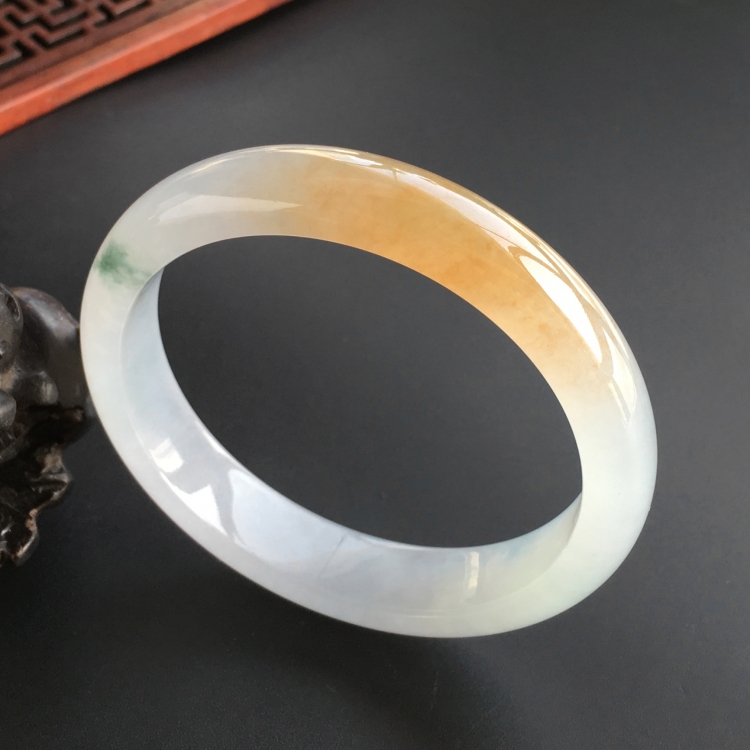 (超值推荐)糯冰种黄翡略飘花手镯(57.2mm)