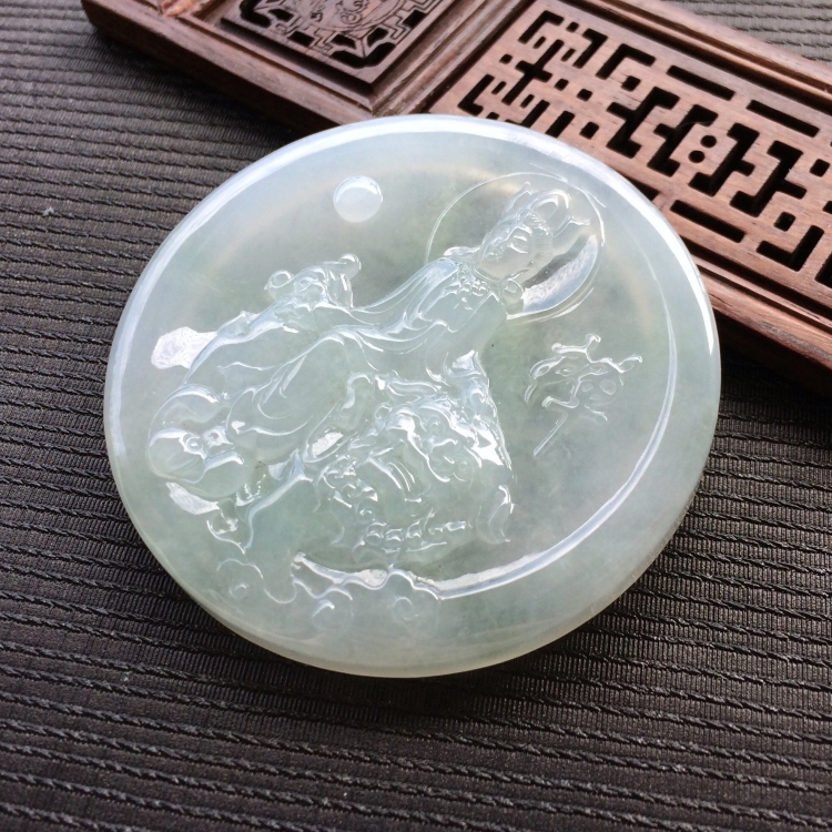 (超值推荐)糯冰种淡晴水文殊菩萨挂件