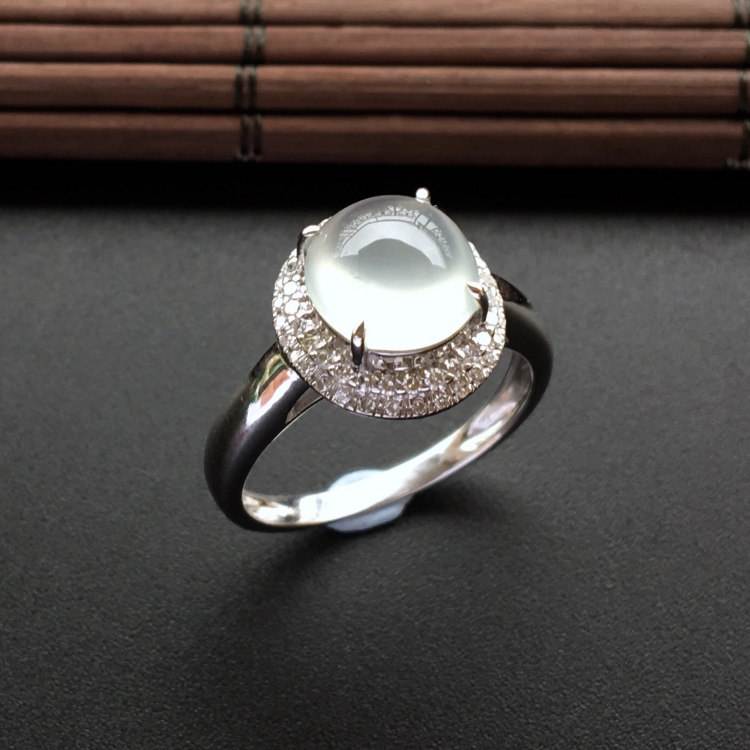 (超值推荐)冰种淡晴水镶白金钻石戒指