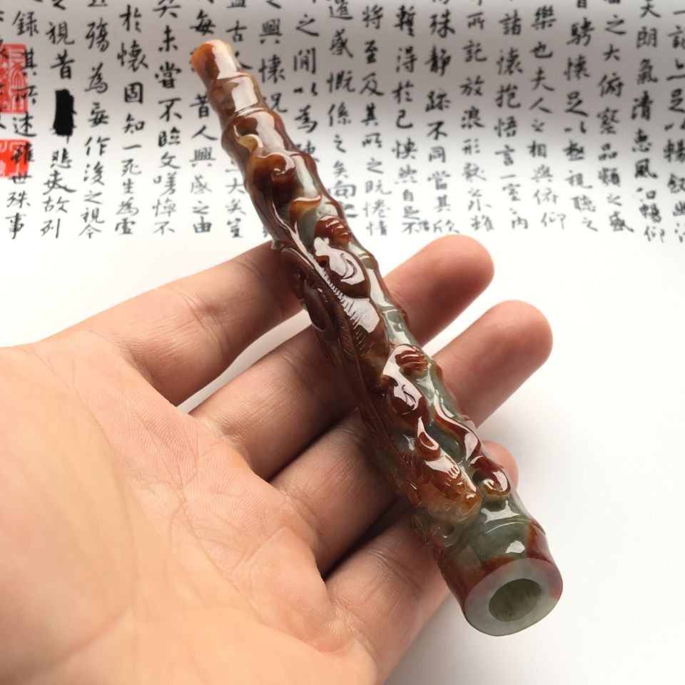 （超值推荐）糯冰种褐黄翡节节高升烟斗