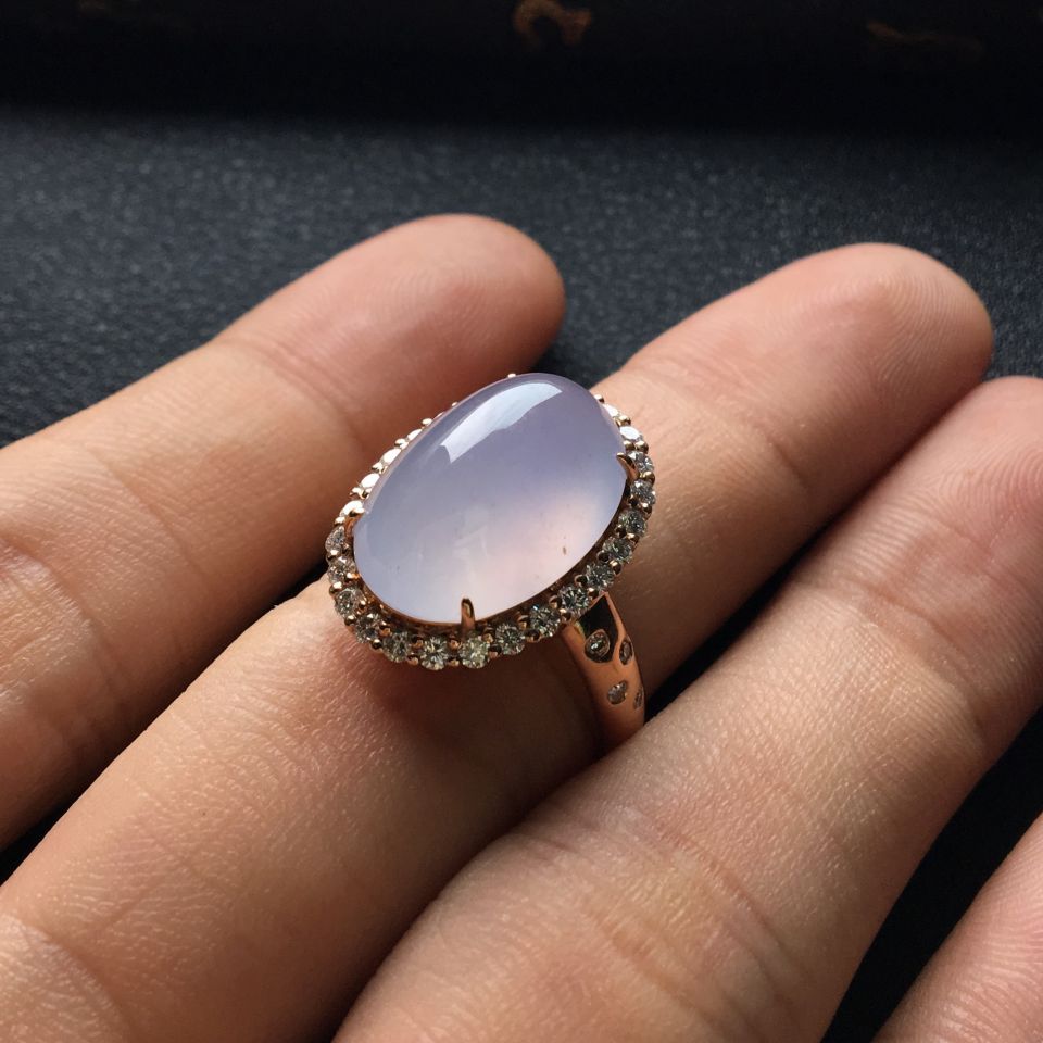 (超值推荐)冰种紫罗兰镶玫瑰金钻石戒指