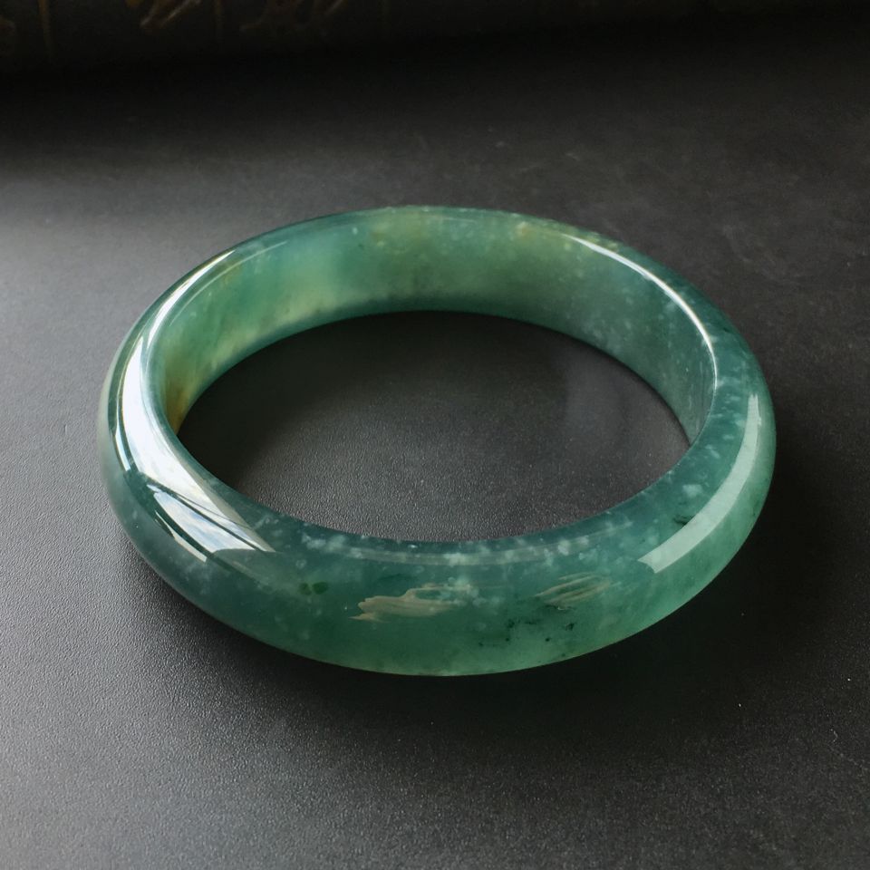 (超值推荐)冰种蓝晴水略带黄花手镯(56.7mm)