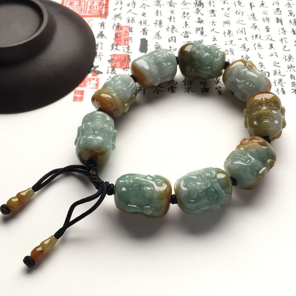 （超值推荐）糯冰种晴水褐黄翡罗汉头手链