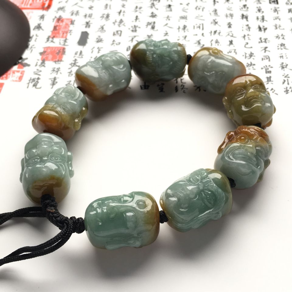 （超值推荐）糯冰种晴水褐黄翡罗汉头手链